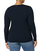 AMAZON ESSENTIALS LONG-SLEEVE SWEATER FINE GAUGE STRETCH SCOOP NECK XS NAVY - Like New