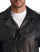 KARL LAGERFELD Exposed Zippers and Studs Biker Leather Jacket Men's Black S - Like New
