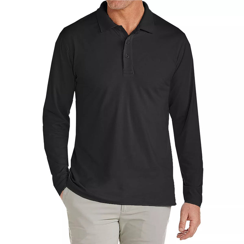 JUMP START MEN'S MODERN FIT LONG SLEEVE POLO SHIRT - SIZE: MEN M - BLACK - Brand New