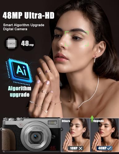NBD 4K Digital Cameras Autofocus,48MP Vlogging Cameras YouTube Antishake Silver - Like New