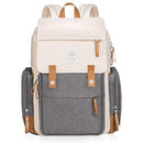 Huggleboo Diaper Backpack Waterproof Canvas Baby BagWipes Pocket - Beige/Grey - Brand New
