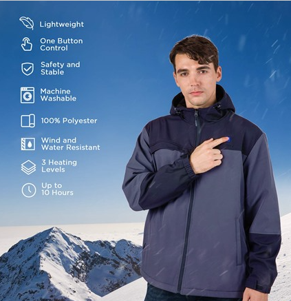 IUREK HEATED JACKET FOR MEN AND WOMEN DETACHABLE HOOD - SIZE: MEN M - GRAY - Like New