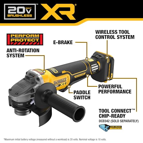 DEWALT 20V MAX XR BRUSHLESS 4-1/2-5 VARIABLE SPEED PADDLE GRINDER ONLY - YELLOW - Like New
