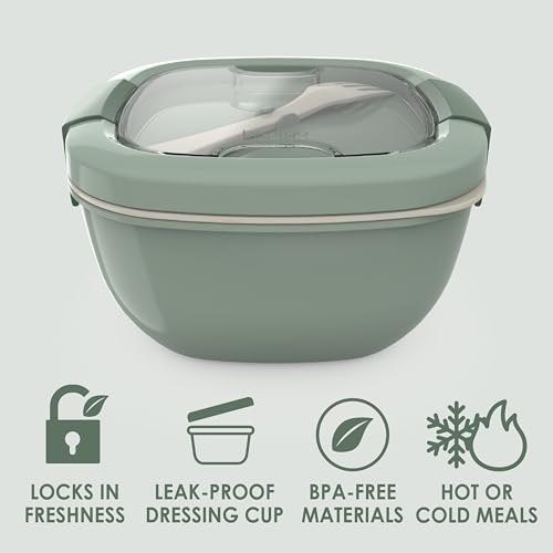 Bentgo Salad Container - 54 oz Bowl, Tray & Fork - Khaki Green - Brand New