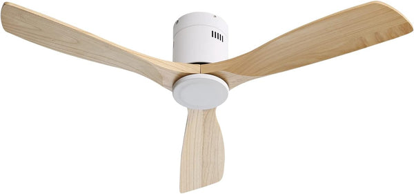 Sofucor 52" Low Profile Ceiling Fan No Light Wood Fan Blades - White, Burlywood Like New