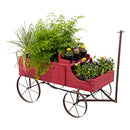 SHINE COMPANY DECORATIVE WAGON GARDEN PLANTER WOODEN WAGON YARD - RED - Like New