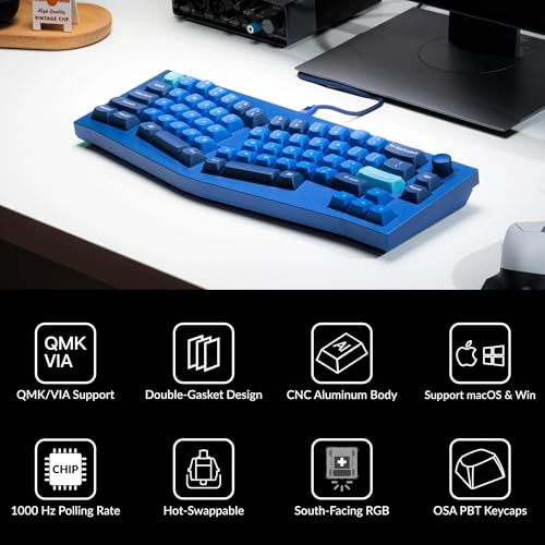 KEYCHRON Q8 ALICE LAYOUT QMK CUSTOM MECHANICAL KEYBOARD - NAVY BLUE - Like New