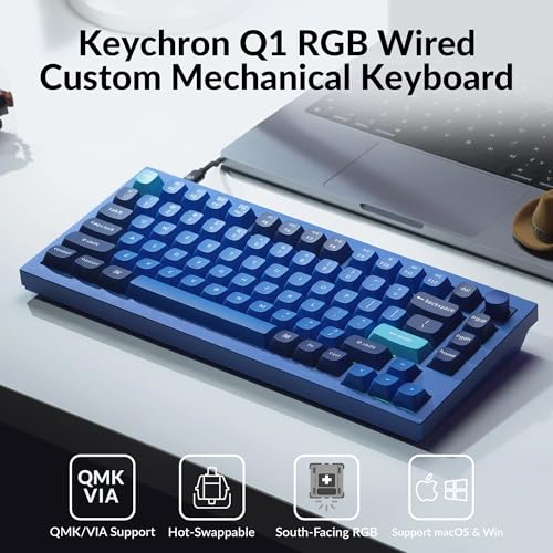 Keychron Q1 RGB Wired Custom Mechanical Keyboard 75% QMK/VIA Q1-O1 (Blue)V2 Like New