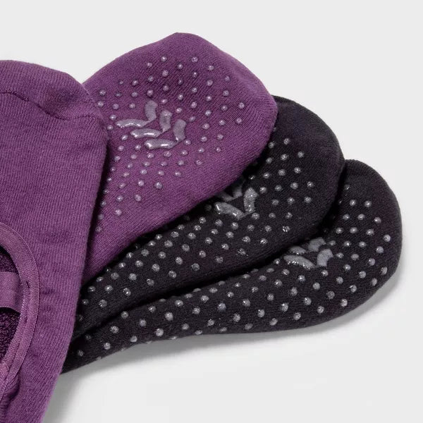 ALL IN MOTION SOLID BARRE LINER SOCKS 2PK - BROWN/PURPLE - Brand New