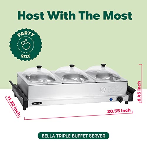 BELLA 3 x 1.5 Quart Triple Electric Buffet Server Food Warming - Stainless Steel - Like New