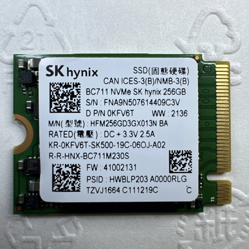 SK HYNIX BC711 256GB NVME SSD M.2 PCIE GEN3X4 - GREEN - Like New