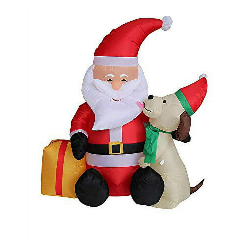 TOP TREASURES 5 FT CHRISTMAS INFLATABLE SANTA CLAUS AND DOG  CHRISTMAS - SANTA - Like New
