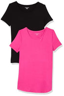 AMAZON ESSENTIALS WOMEN'S SCOOPNECK TUNIC TOP, 2 PACK, SIZE L - BLACK/DARK PINK - Brand New