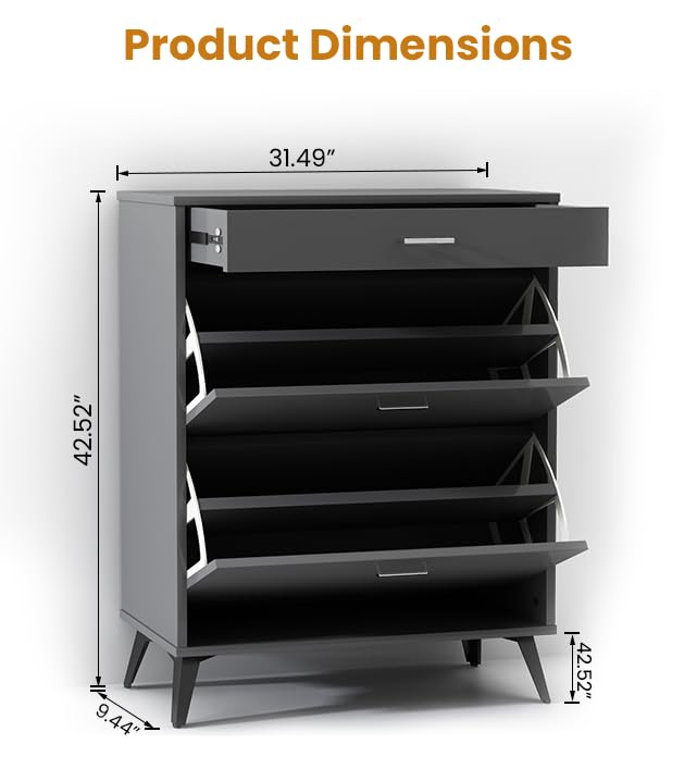 LAMERGE SHOE STORAGE CABINET FOR ENTRYWAY FREE STANDING SHOE ORGANIZER - Grey - Like New