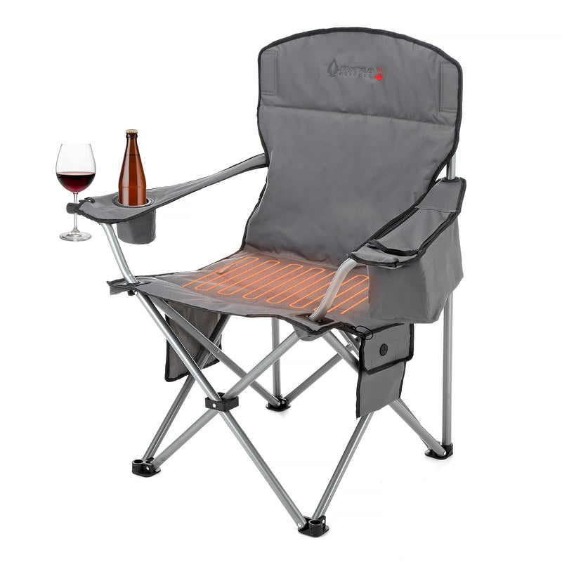 ARROWHEAD OUTDOOR Portable Heated Folding Camping Chair w/ 6-Can Cooler, 3 Heat - Like New