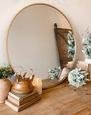 BEAUTYPEAK CIRCLE MIRROR 36 INCH WALL MOUNTED ROUND BRUSHED FRAME - GOLD - Like New