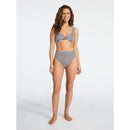 TIME AND TRU CRINKLE PLUNGE RING FRONT BIKINI TOP, SIZE L,CHOCOLATE WHITE STRIPE - Brand New