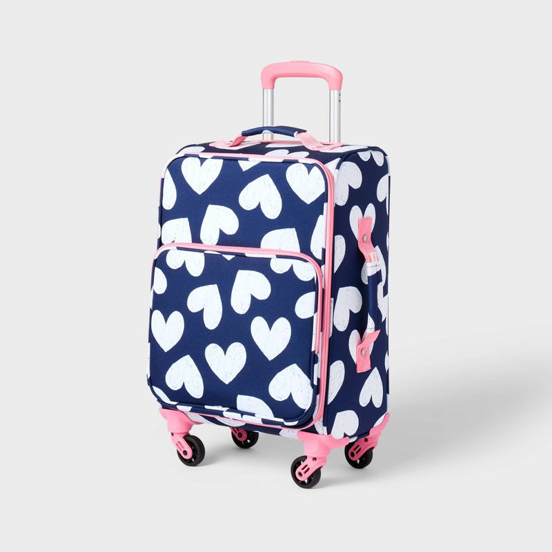 CAT & JACK KIDS' SOFTSIDE CARRY ON SPINNER SUITCASE - HEARTS - Like New