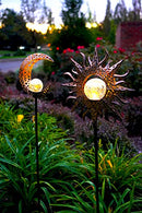 Upgraded 2022-Outdoor Garden Solar Lights. Sun and Moon Stake Decor Set - Like New