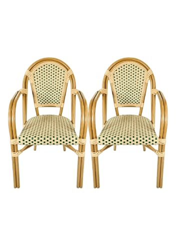 French Bistro Patio/Indoor Dining Chair 2 Pack, Beig/Green, CHIVARI - 2 CHAIRS - Like New