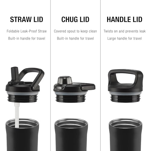 ZULU BASE 24OZ STAINLESS STEEL WATER BOTTLE 3 LIDS STRAW CHUG TWIST - NAVY - Brand New