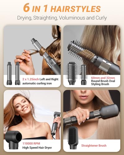 IBAYS HAIR DRYER BRUSH 6 IN 1 HOT AIR STYLER, 110,000 RPM, CURLING - BLACK - Like New