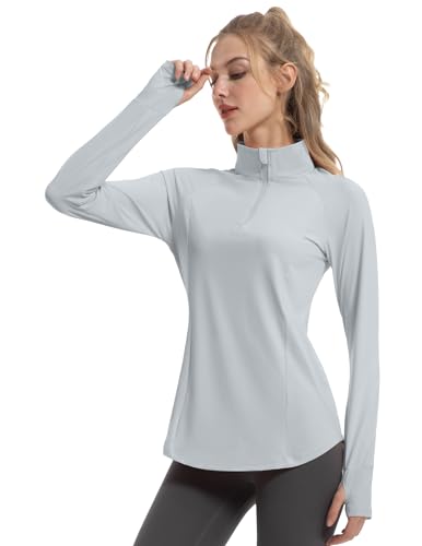 FKEEP Women Long Sleeve Quick Dry Athletic Shirt UPF 50+ Top Thumbholes - Gray - Brand New