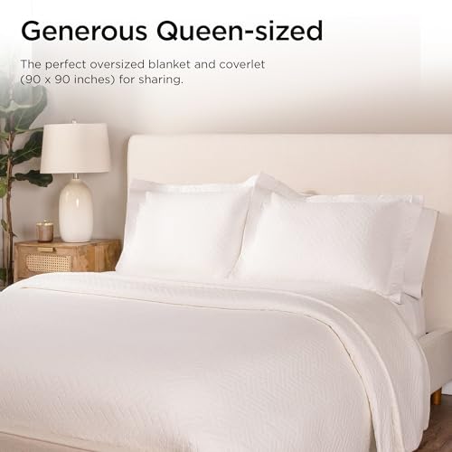 Threadmill Luxury Cotton Blankets All-Season 100% Cotton Coverlet Fits Full Bed - Like New