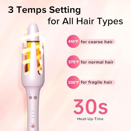 HAHAHOPE AUTOMATIC CURLING IRON ROTATING CURLING WAND 2 BARREL SIZES - PINK - Like New