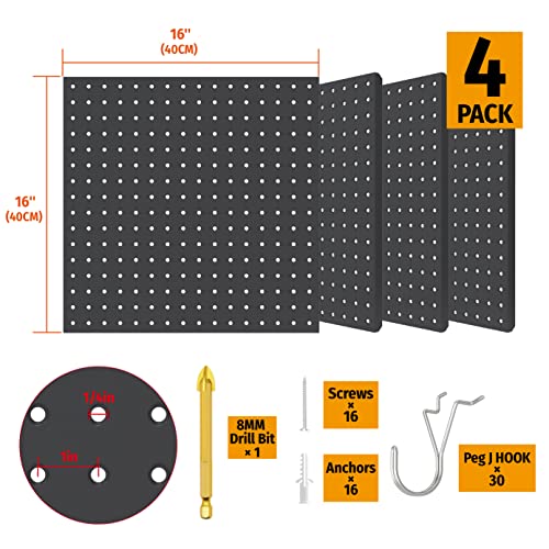 HUHOLE PEG BOARD, 32" X 32", PEGBOARD WALL ORGANIZER, PEGBOARD WALL - BLACK - Like New