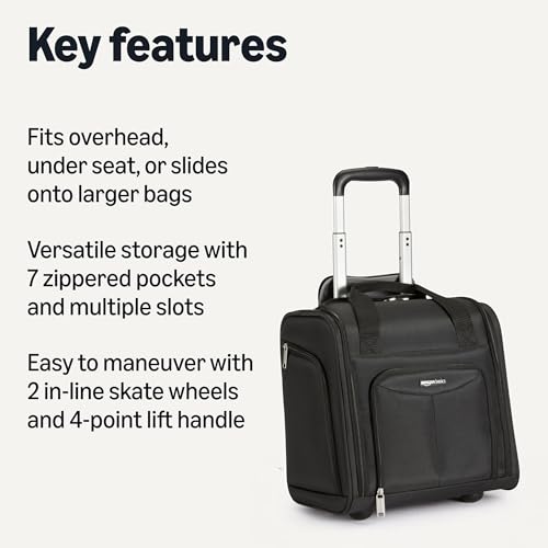 AMAZON BASICS UNDERSEAT CARRY ON WHEELS 14" ROLLING TRAVEL BAG - BLACK - Like New