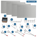 LUGO 24"X16" METAL PEGBOARD WALL ORGANIZER, 128 PC 128 PC PG-2416-SET-CM-GRY - Like New