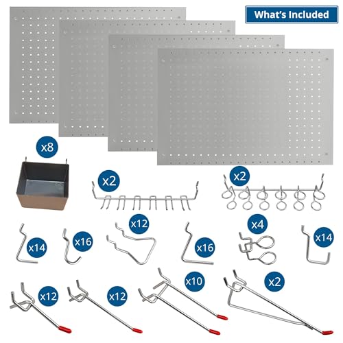 LUGO 24"X16" METAL PEGBOARD WALL ORGANIZER, 128 PC 128 PC PG-2416-SET-CM-GRY - Like New