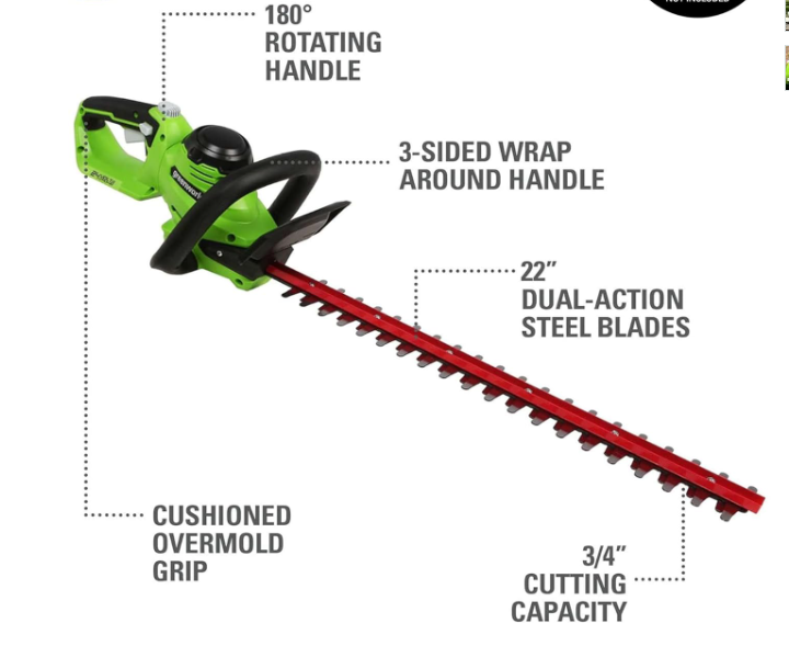 Greenworks 24V 22" Cordless Laser Cut Hedge Trimmer Tool Only GREEN HTG302 Like New