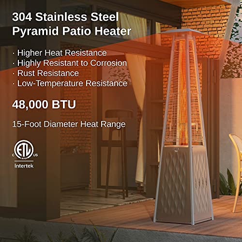 EAST OAK PYRAMID PATIO HEATER 48000 BTU OUTDOOR FLAME STAINLESS STEEL - Like New