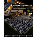 BOHO OUTDOOR RUG CARPET 8X10 FT LED STRIP LIGHTS-PATIO RUG MAT  - BLUE/WHITE - Like New
