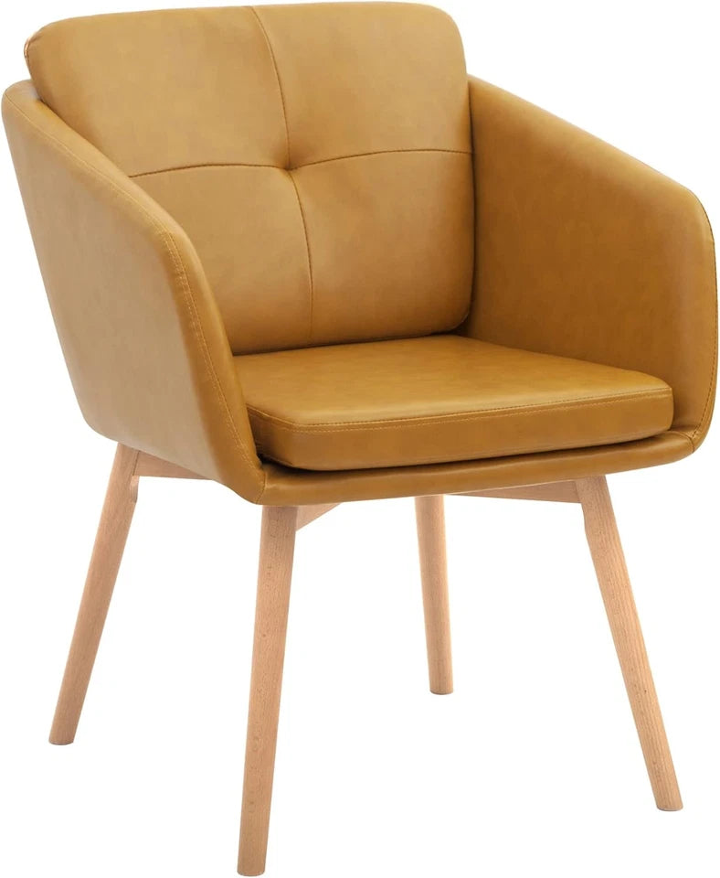 ‎CANGLONG FAUX LEATHER SIDE CHAIR UPHOLSTERED ARM DINGING CHAIR - ‎LIGHT BROWN - Like New