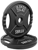FITVIDS OLYMPIC 2-INCH CAST IRON PLATE WEIGHT PLATE 2-HOLE 35LB PAIR - BLACK - Like New