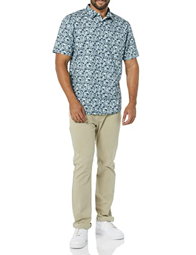AMAZON ESSENTIALS MEN'S SLIM SHORT-SLEEVE POPLIN SHIRT - SIZE XL - BLUE FLORAL - Brand New