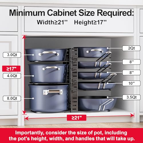 ORDORA POTS AND PANS ORGANIZER UNDER CABINET 14.55 HEIGHT Adjust, 8-TIER - BLACK - Like New