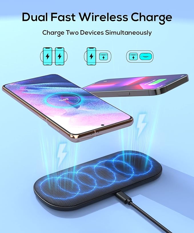 GuMosh Dual Wireless Charger 5 Coils Fast Pad Qi Charging Station T535-S - Black - Like New