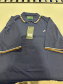 TIGER WOLF 3 BUTTON POLO SHIRT - SIZE: MEN M - NAVY/WHITE/BROWN - Brand New