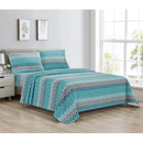 BIBB HOME EGYPTIAN LUXURY 1800 COUNT 4 PIECE SHEET SET AQUA CHEVRON - KING - Like New