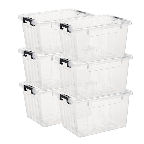 CETOMO LIDDED STORAGE BIN STACKABLE STORAGE BOX ORGANIZING CONTAINER - CLEAR - Like New