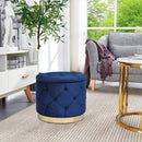 Adeco Round Velvet Storage Ottoman Multi-Function Vanity Footstool Navy - Brand New