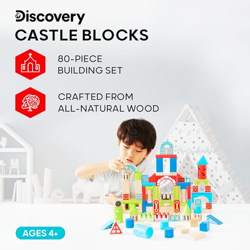 Discovery Wood Castle Blocks 80-Piece [Amazon Exclusives] Natural Wood - Brand New
