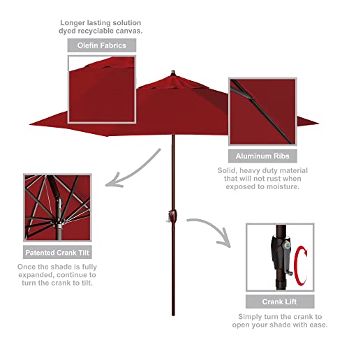 CALIFORNIA UMBRELLA 9' ROUND DECK POOL PATIO UMBRELLA CRANK LIFT - RED OLEFIN - Like New
