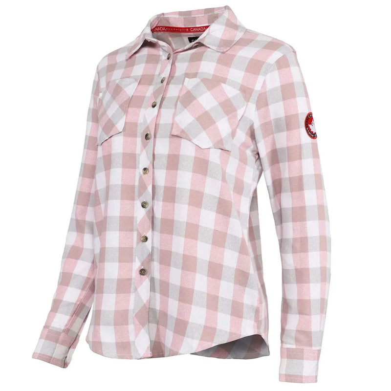 CANADA WEATHER GEAR WOMEN'S PLAID SHIRT, SIZE MEDIUM, BLUSH PINK/GRAY - Brand New