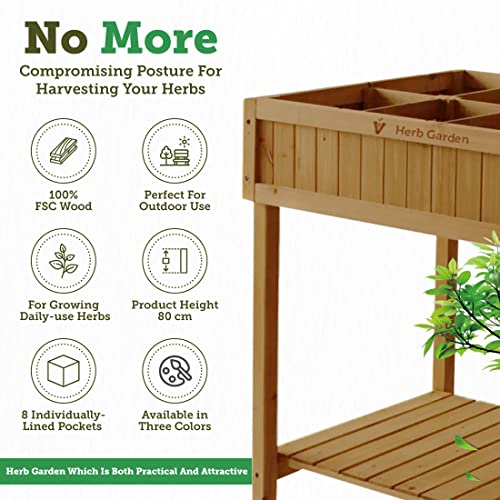 VegTrug 8 Pocket Herb Garden, Wooden Herb Planter with Herb Snips -Natural - Like New