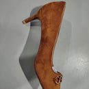 DELLYERISHOP WOMENS KITTEN HEELS PUMPS DRESSY LOW HEEL POINTED TOE - 9 - BROWN - Like New